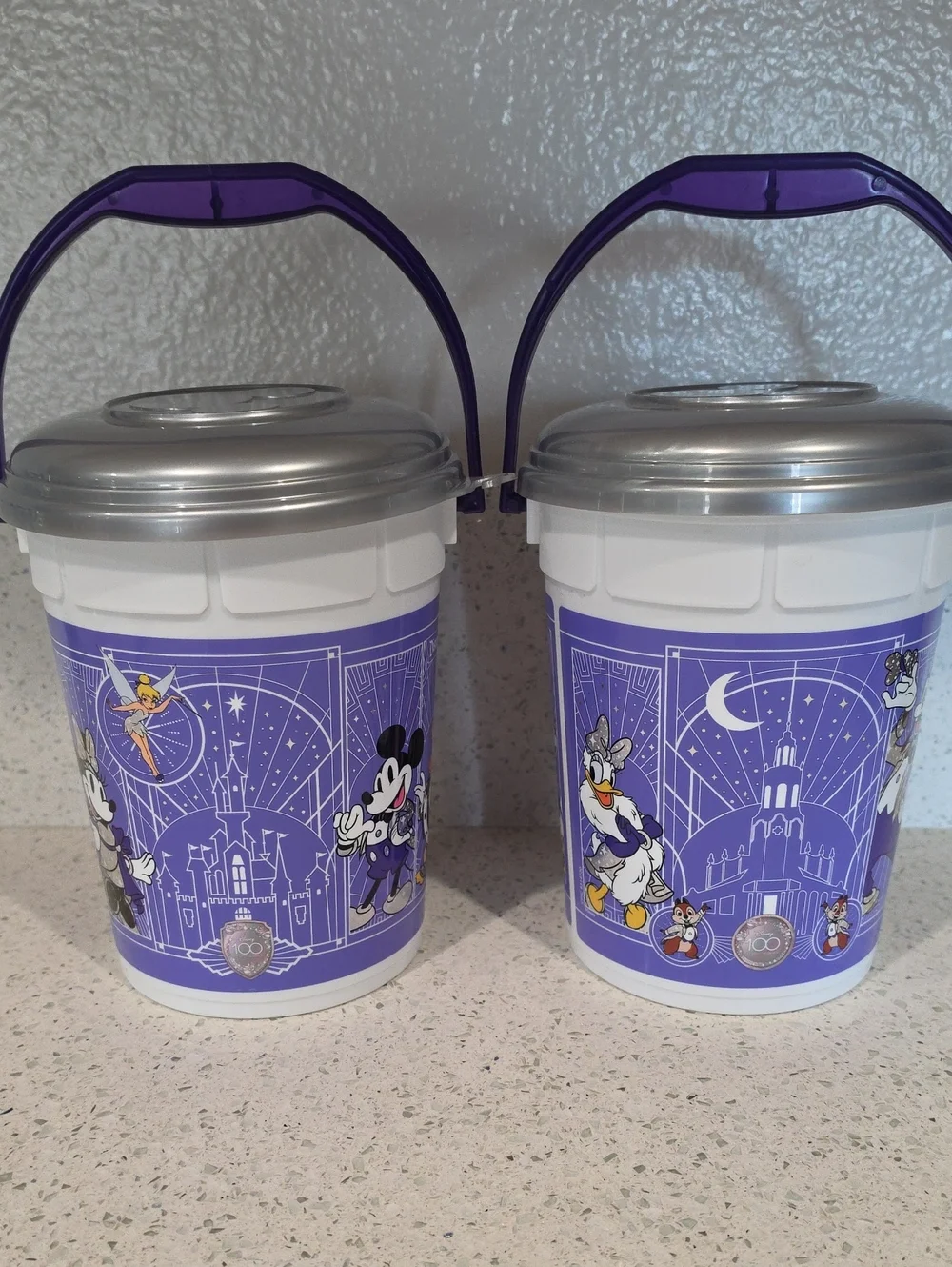 Disney 100 Years Of Wonder Anniversary, Two Popcorn Buckets, Disneyland Limited